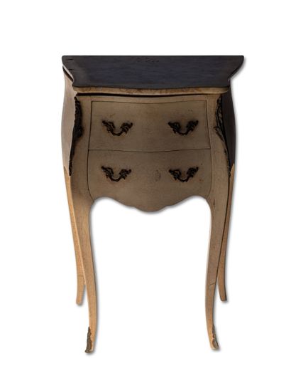 Small painted wooden nightstand with a beige...