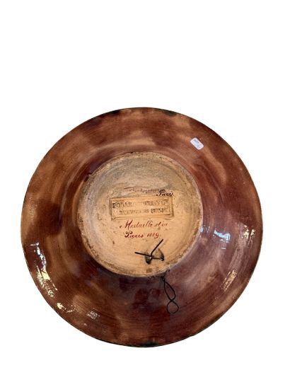 Pair of round earthenware plates with green...