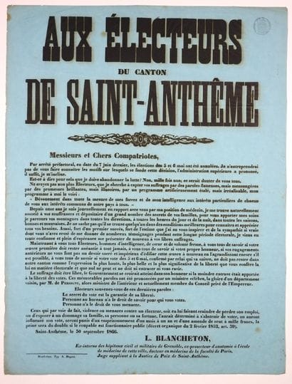 PUY-DE-DÔME (SAINT-ANTHÈME) 1866. AUX ÉLECTEURS...