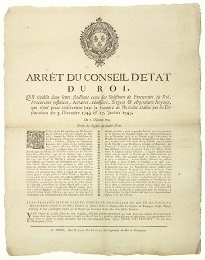 BOURGOGNE. 1752. (FINANCE D’HÉRIDITÉ). “Arrêt...