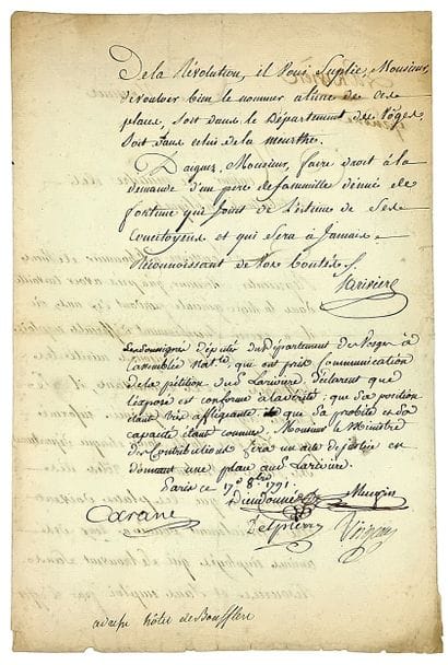 VOSGES. Request from LARIVIÈRE, unemployed...
