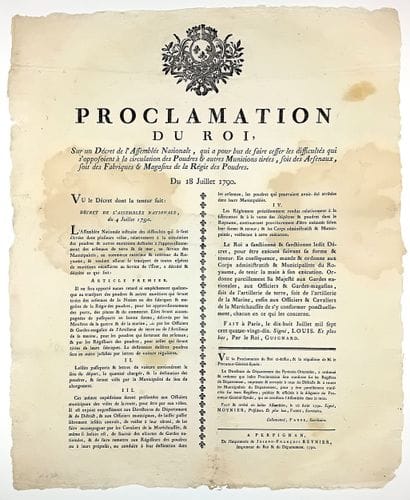 RÉVOLUTION. POUDRES. « Proclamation du Roi...