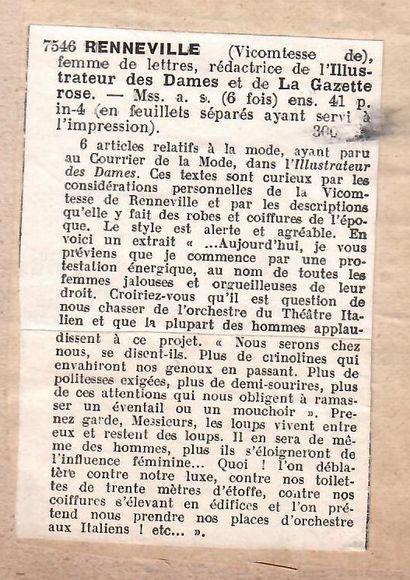 Vicomtesse de RENNEVILLE, Femme de Lettres,...