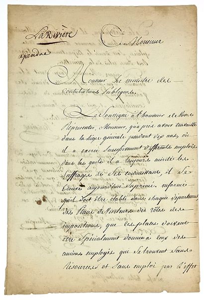 VOSGES. Request from LARIVIÈRE, unemployed...