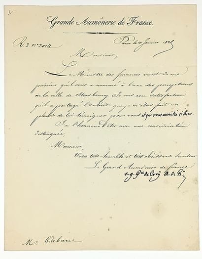 Cardinal de CROŸ-SOLRE. Letter signed 