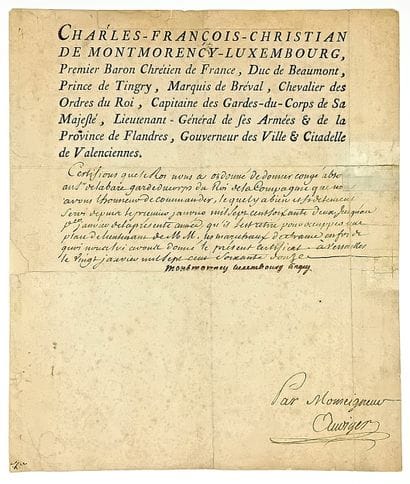 MONTMORENCY-LUXEMBOURG-TINGRY. Certificat...