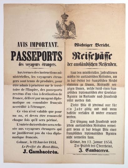 HAUT-RHIN. COLMAR. « PASSEPORTS des Voyageurs...