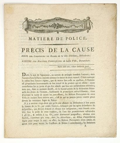 LOIRET. Privilège des PERRUQUIERS D’ORLÉANS....