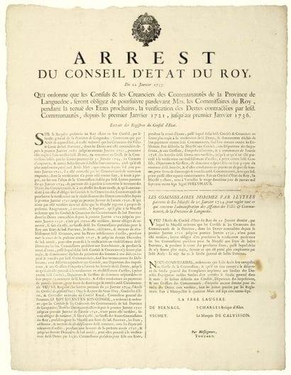 LANGUEDOC. 1737. “Arrest du Conseil d’État...
