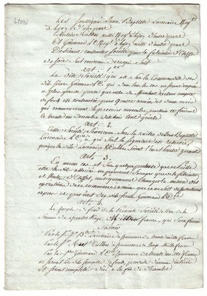 RHÔNE. 1811. LYON SILK. Partnership agreement...