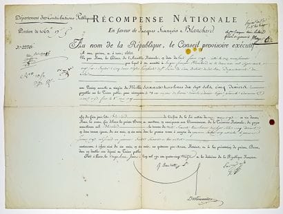 BREVET DE RÉCOMPENSE NATIONALE in favor of...