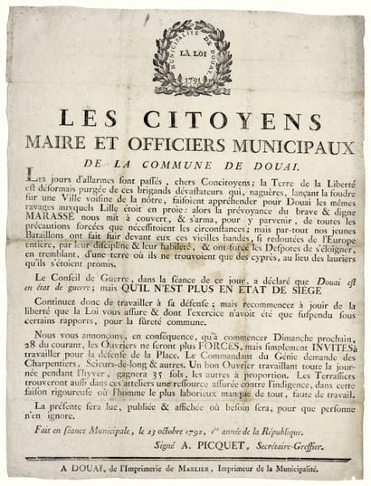 NORTH. 1792. DOUAI. “The Citizens, Mayor,...