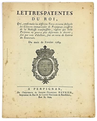 PERPIGNAN (Pyrénées-Orientales). 1789. NOBLESSE...