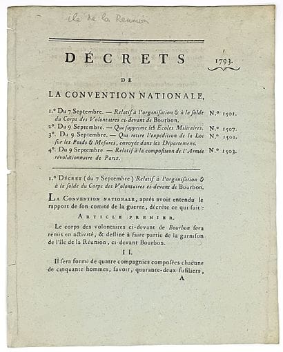 REUNION ISLAND. 1793. FORMER BOURBON VOLUNTEERS...