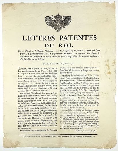 REVOLUTION. LOIRET. “Letters Patent from...