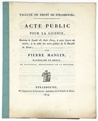 BAS-RHIN. FACULTÉ DE DROIT DE STRASBOURG...
