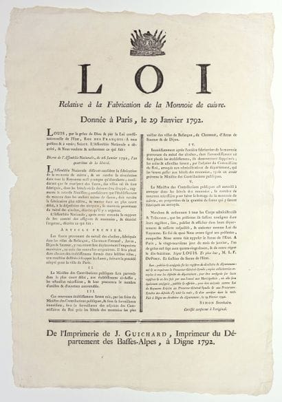 CURRENCY. BELL METAL. “Law Concerning the...