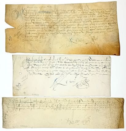 LISIEUX. CALVADOS. 3 parchments signed and...