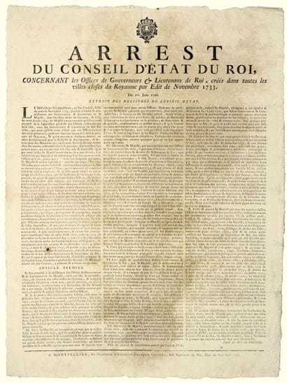 GOUVERNEURS et LIEUTENANTS du ROI. 1766....