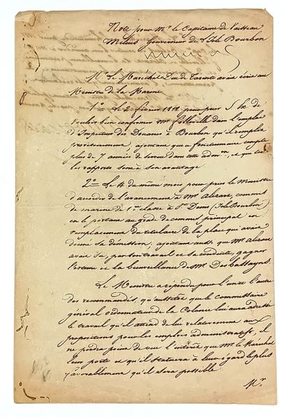 Marshal MACDONALD. ISLAND OF REUNION. “Note...