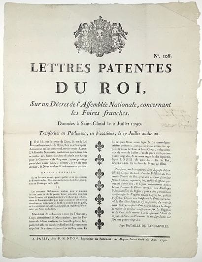 FOIRES FRANCHES. 1790. “Lettres Patentes...