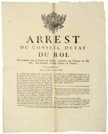 PROVENCE. FARINES DE MINOT. DOUANE. 1764....