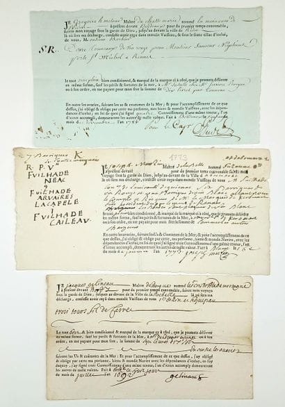 GIRONDE. MARINE. 3 Bills of Lading (1692–1773);...
