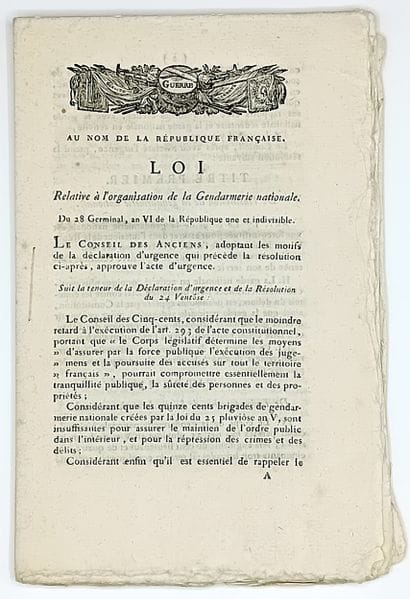 GENDARMERIE. “LAW Concerning the Organization...