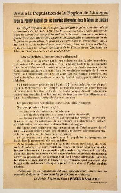 HAUTE-VIENNE. 1944. « Avis à la Population...