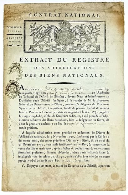 ORNE. 2 PIECES: Sale of NATIONAL PROPERTY...
