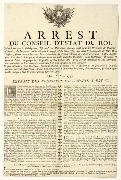 DOUAI (Nord). 1737. MARQUE DES TOILES. «...