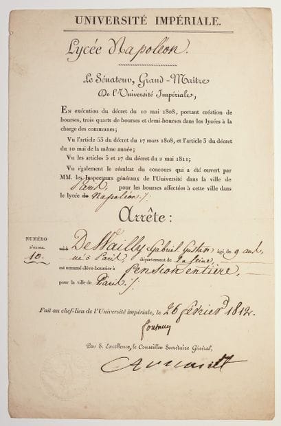 LYCÉE NAPOLÉON. Letter signed Louis de FONTANES...