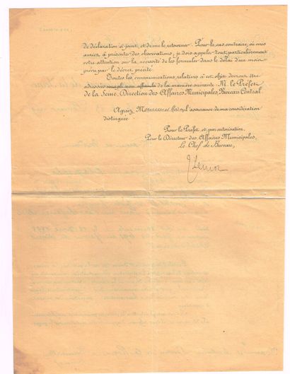 [Gustave MOREAU] / Partially printed letter...