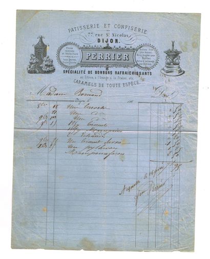 CONFECTIONERY / Set of 2 19th-century invoices...