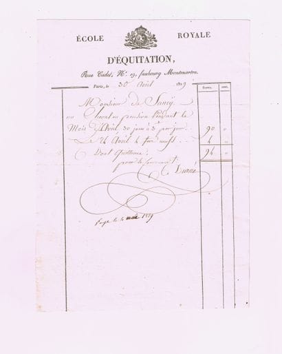 Royal Riding School (19 rue Cadet) / Invoice...