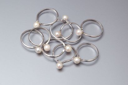 Lot de 9 bagues en argent ajustables serties...