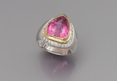 Bague en or gris brossé, 750 MM, ornée d'une...