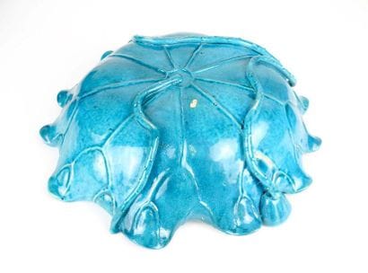 Belle coupe en biscuit émaillé bléu turquoise...