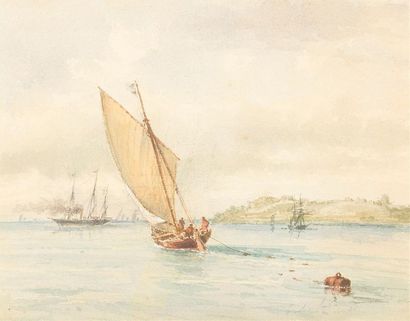Gustave LABAT (1824-1917)
« Voilier »
Aquarelle,...
