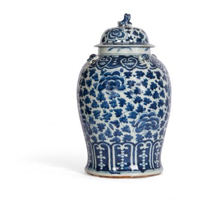 Paire de vases couverts en porcelaine bleu...