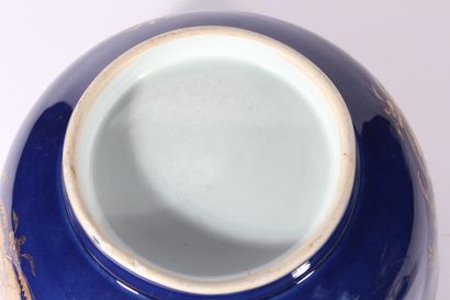 Grand bol en porcelaine bleu poudré et décor...