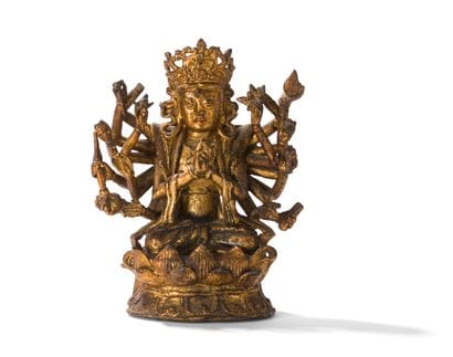 Statuette d'Avalokitesvara en bronze laqué...