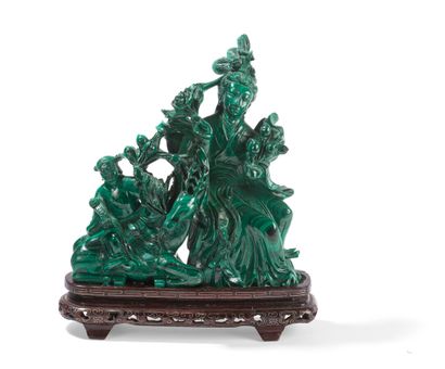 Groupe en malachite sculpté 

Chine, XXème...