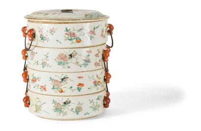 Boîte à pique-nique en porcelaine polychrome...