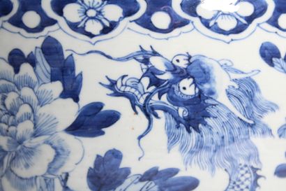 Petite vasque à poisson en porcelaine bleu...