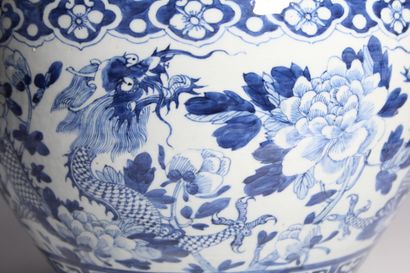 Petite vasque à poisson en porcelaine bleu...