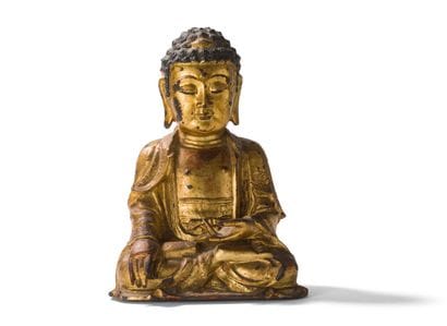 Statuette de Bouddha en bronze laqué or

Chine,...
