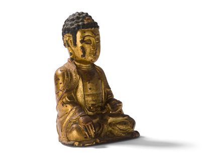 Statuette de Bouddha en bronze laqué or

Chine,...