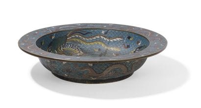 Bassin en cuivre et émaux cloisonnés

Chine,...