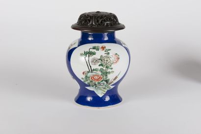 Covered pot in green family porcelain on...